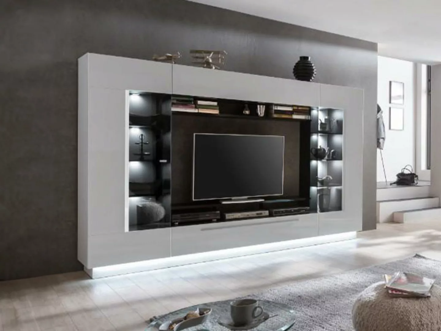 TV-Möbel TV-Wand mit Stauraum & LEDs - MDF - Weiß - BLAKE günstig online kaufen