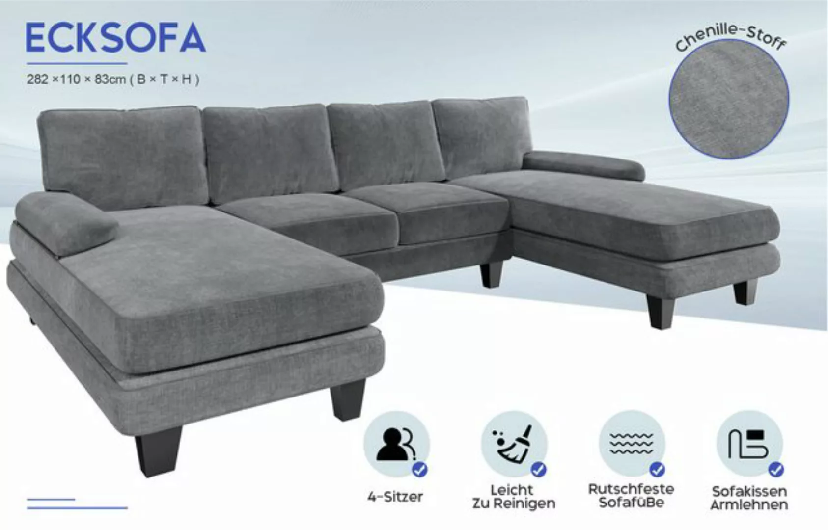 GUNJI Ecksofa Ecksofa mit Schlaffunktion, U-förmig L-förmiges Sofa mit Kiss günstig online kaufen