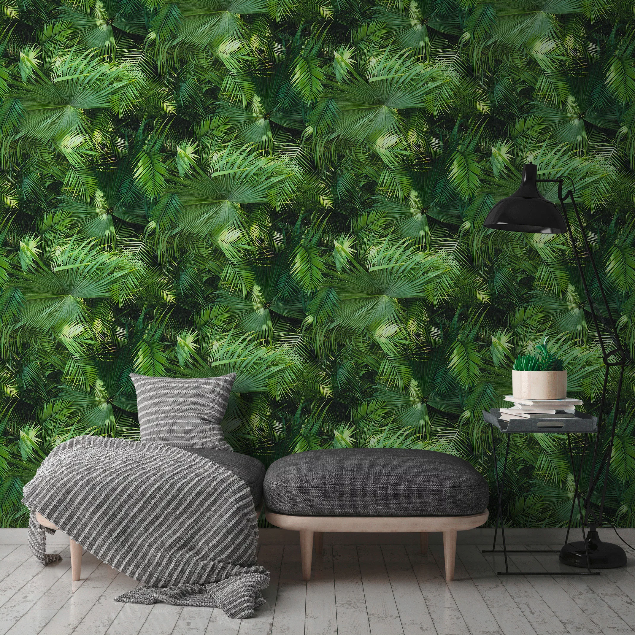 Bricoflor 3D Palmentapete Grün Palmenblätter Tapete Dunkelgrün Ideal für Wo günstig online kaufen
