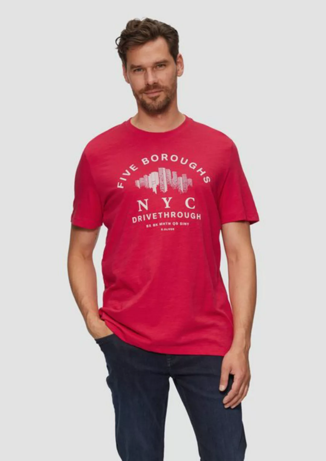 s.Oliver Kurzarmshirt Printshirt aus Baumwolle mit Flammgarnstruktur günstig online kaufen