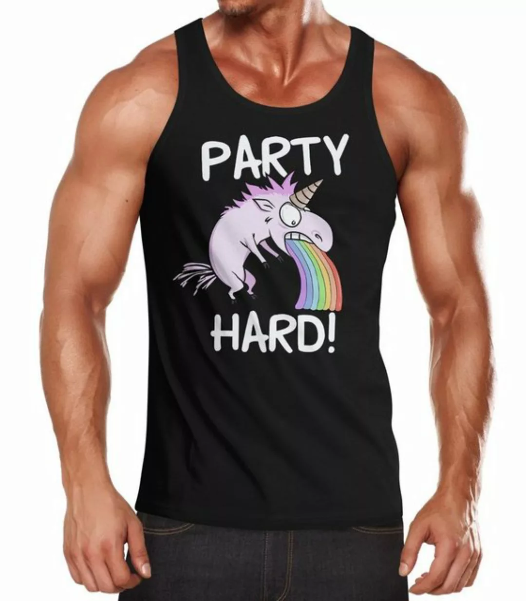 MoonWorks Tanktop Herren Tanktop Party Hard kotzendes Einhorn Feiern Saufen günstig online kaufen