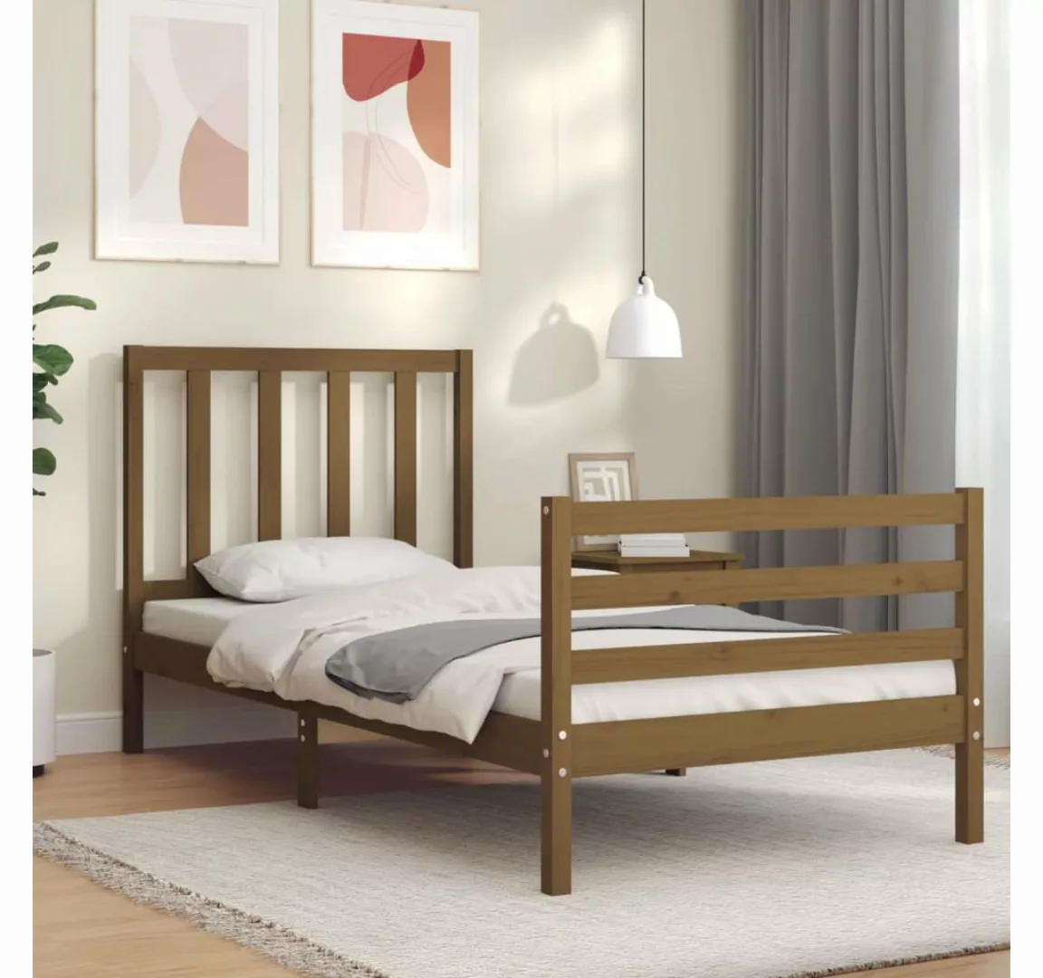 vidaXL Bett Massivholzbett mit Kopfteil Honigbraun 90x200 cm günstig online kaufen