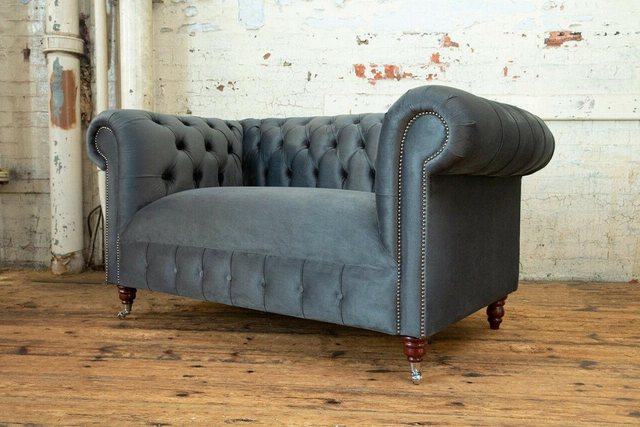 Xlmoebel Sofa Zweisitzer-Sofa im Chesterfield-Design in Grau aus Leder und günstig online kaufen