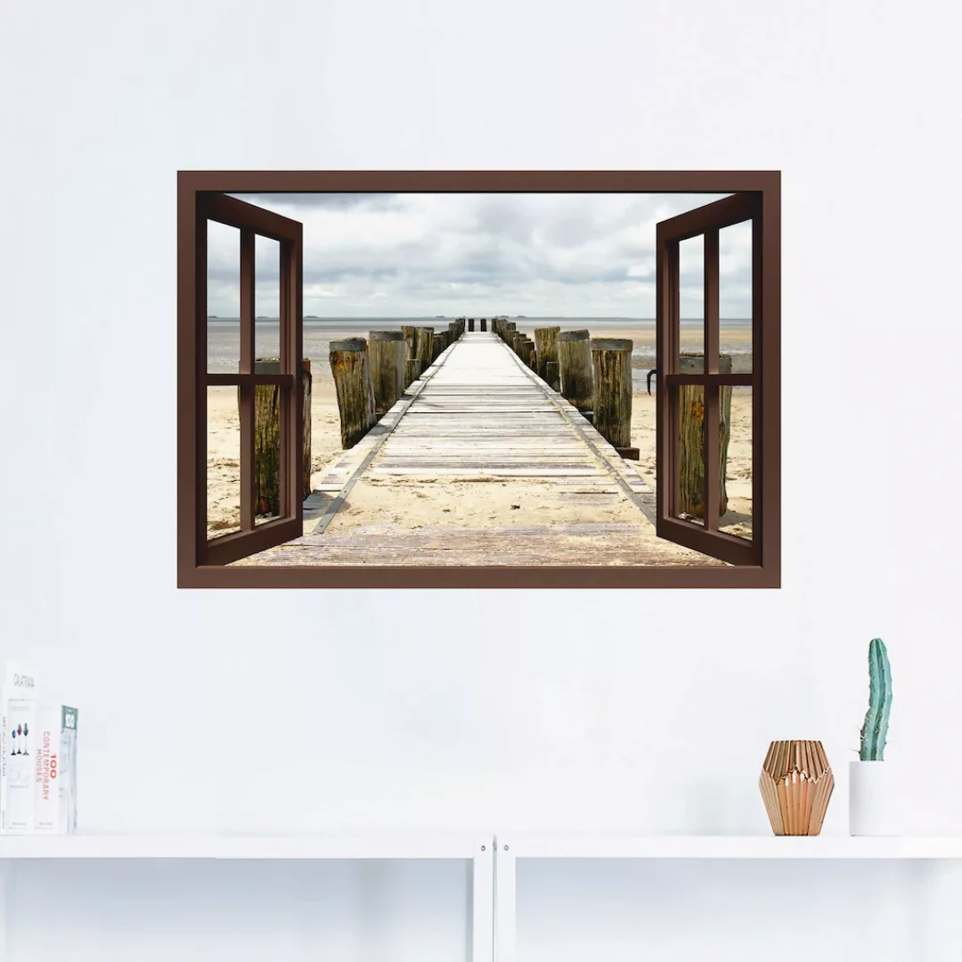 Artland Wandbild "Fensterblick - Steg ins Watt", Fensterblick, (1 St.), als günstig online kaufen