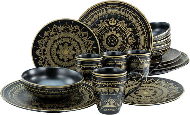 CreaTable Kombiservice MANDALA GOLD schwarz Steinzeug 16 tlg. günstig online kaufen