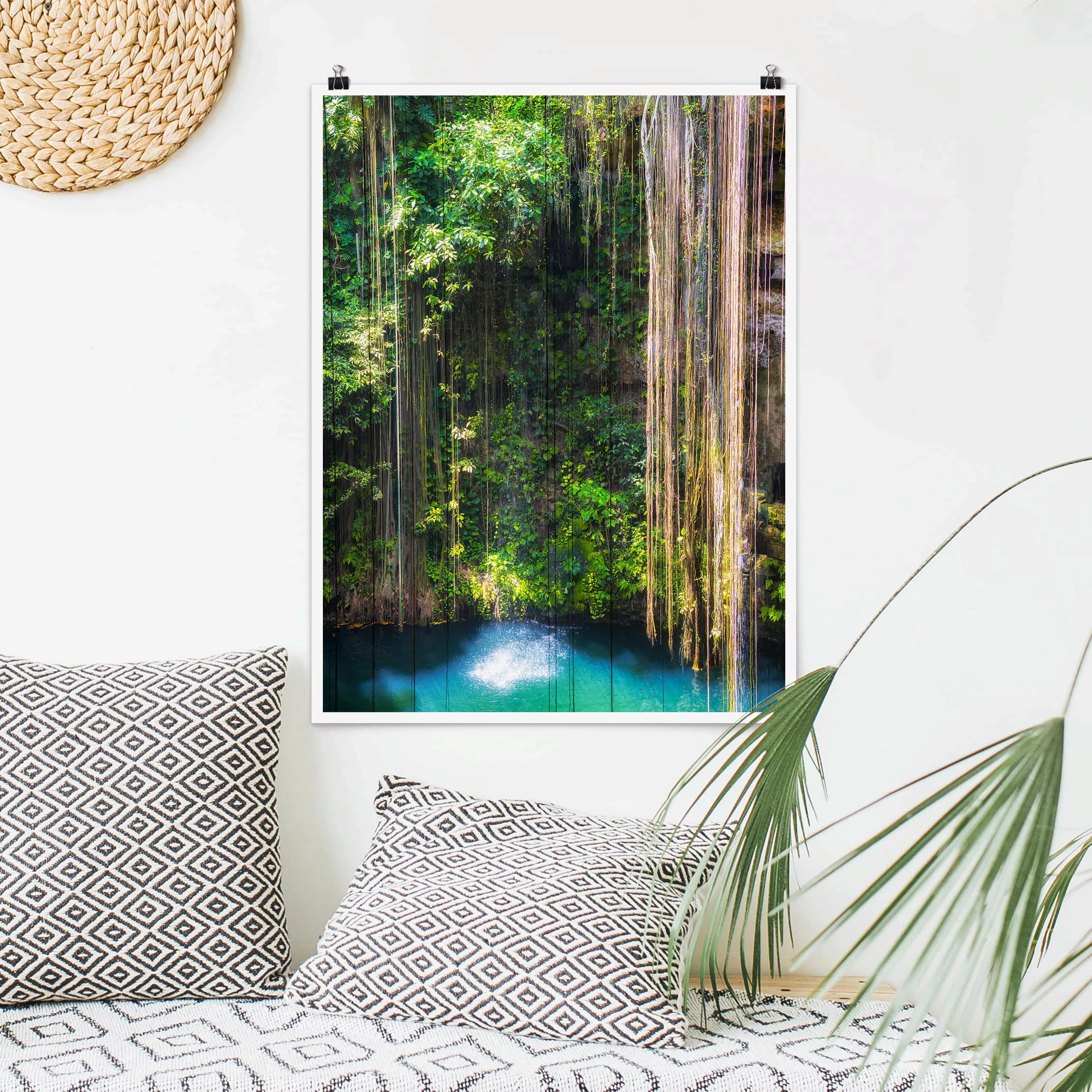 Poster Natur & Landschaft - Hochformat Hängende Wurzeln von Ik-Kil Cenote günstig online kaufen
