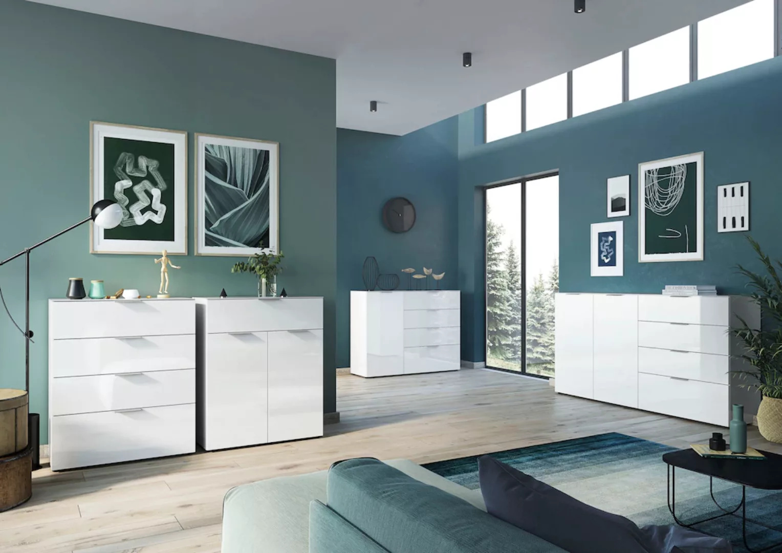 GERMANIA Sideboard "Oakland", in 2 Breiten, Fronten und Oberboden mit Glasa günstig online kaufen