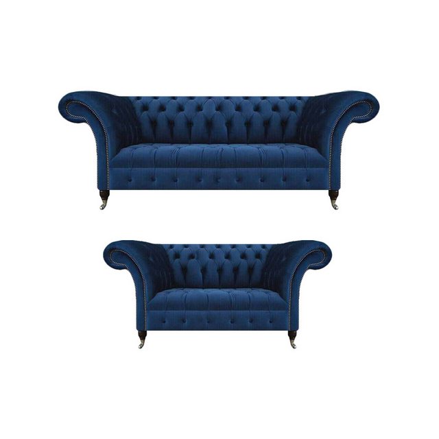 JVmoebel Chesterfield-Sofa Designer Möbel Wohnzimmer Blau 2x Sofas Polsterm günstig online kaufen