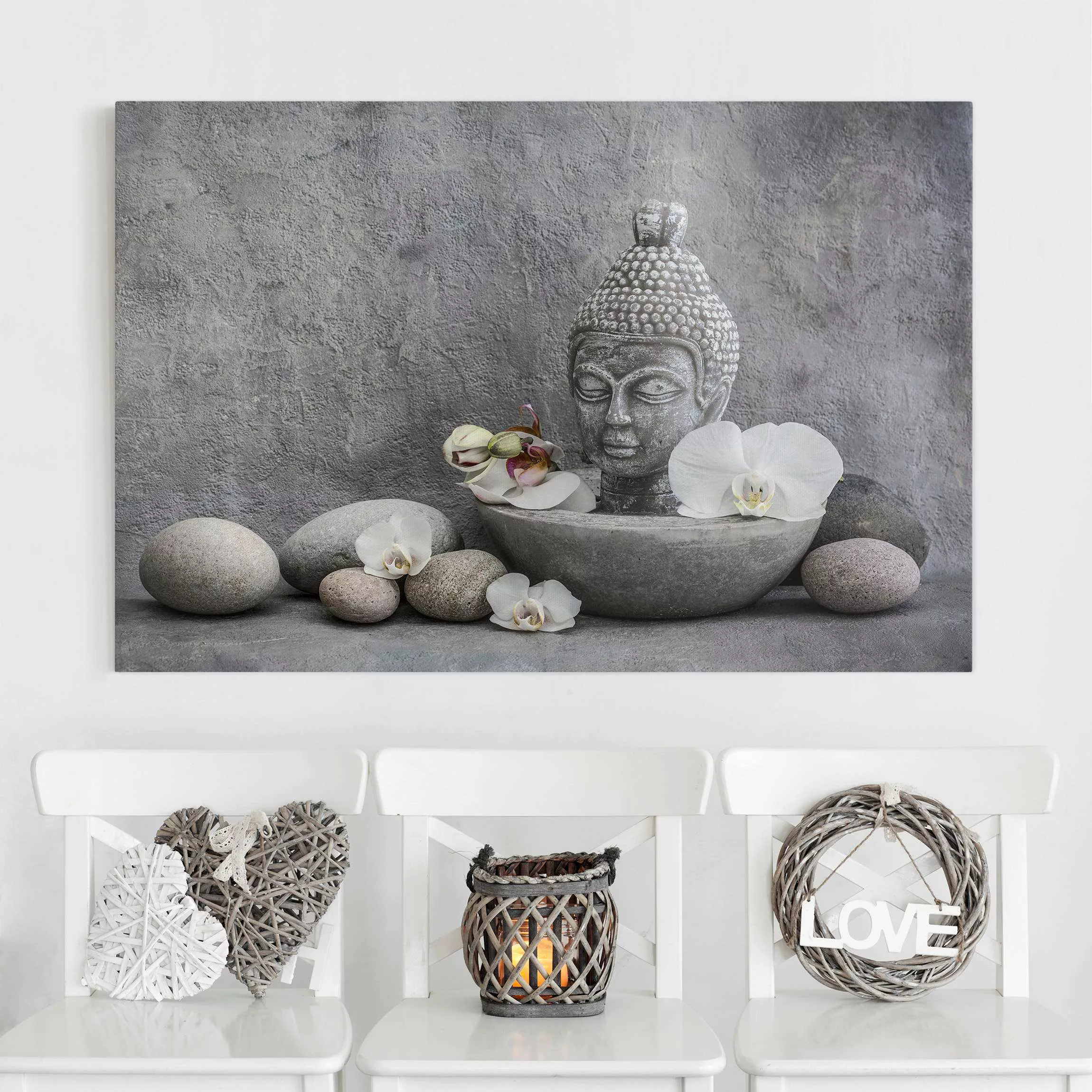 Leinwandbild Zen Buddha, Orchideen und Steine günstig online kaufen