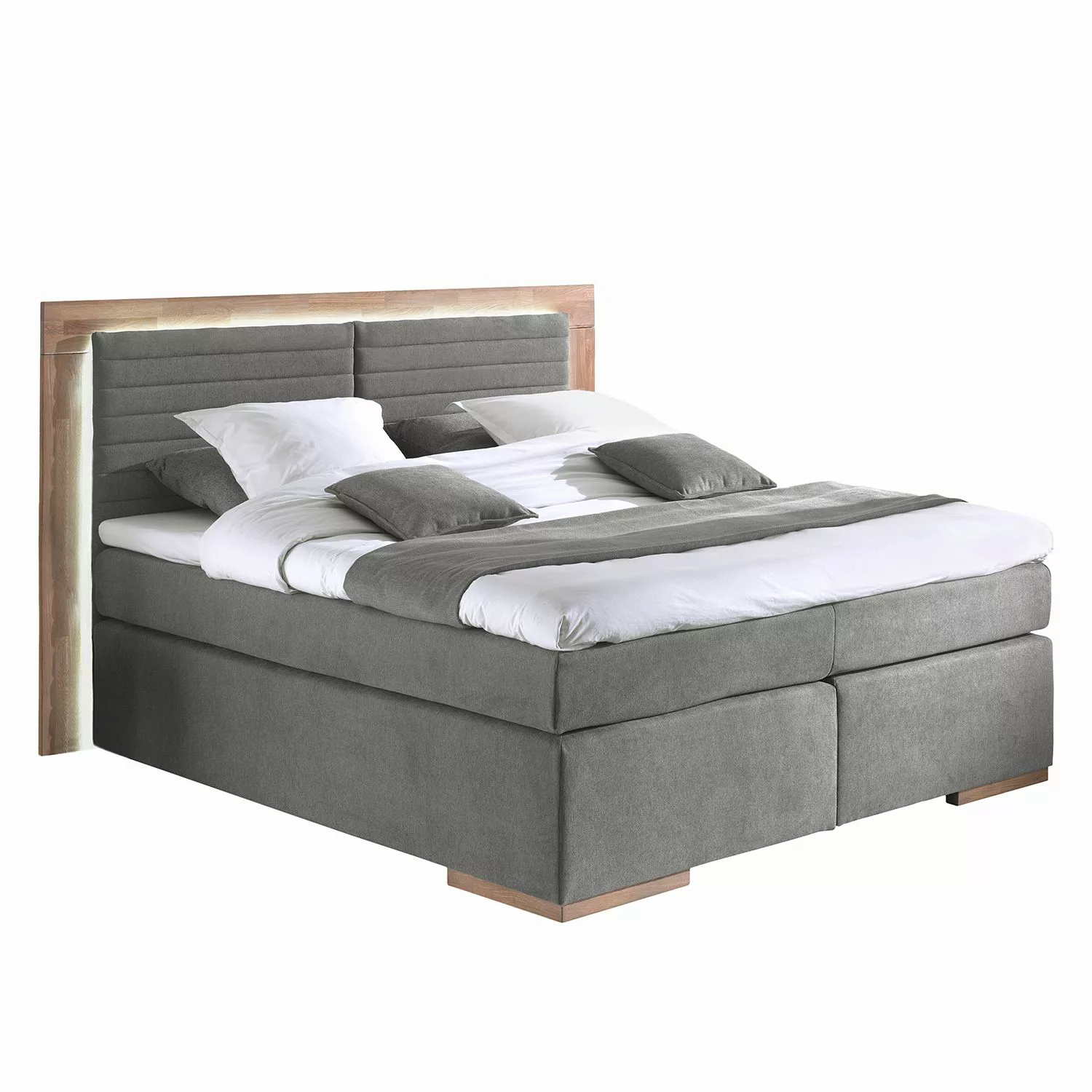 home24 Naturoo Boxspringbett Marcel I 180x200 cm Webstoff/Massivholz Eiche günstig online kaufen