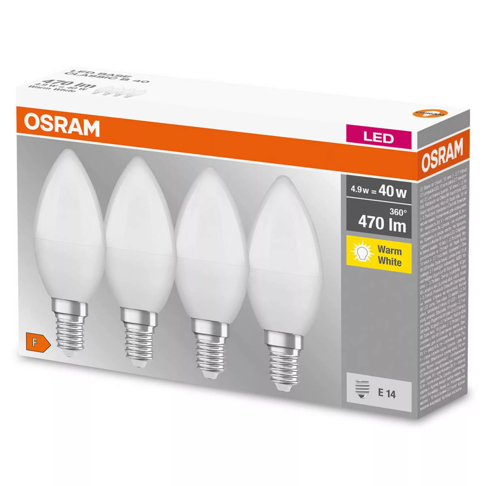 Osram LED Lampe ersetzt 40W E14 Kerze - B35 in Weiß 4,9W 470lm 2700K 4er Pa günstig online kaufen