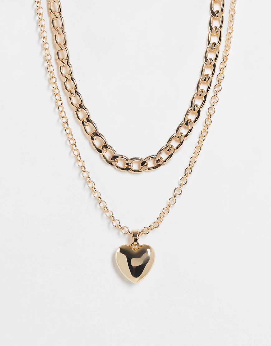 Topshop – Grobe, mehrreihige Halskette in Goldoptik mit Herzanhänger-Goldfa günstig online kaufen