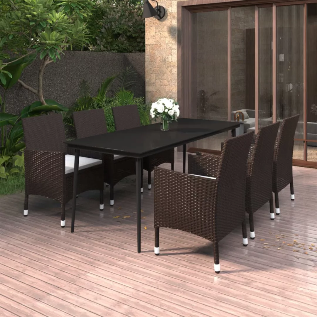 Vidaxl 7-tlg. Garten-essgruppe Mit Kissen Poly Rattan Und Glas günstig online kaufen