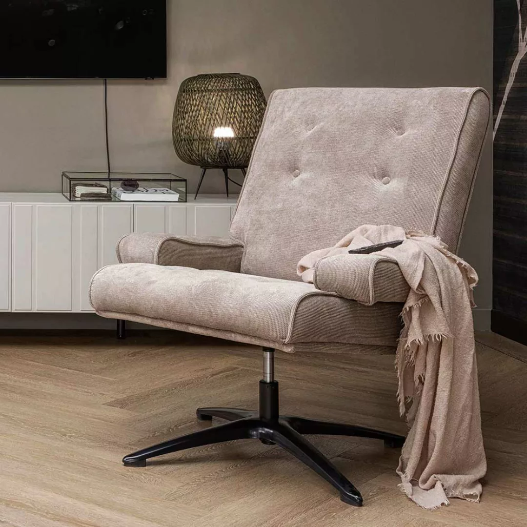 Wohnzimmer Sessel drehbar in Beigegrau Strukturstoff und Metall günstig online kaufen