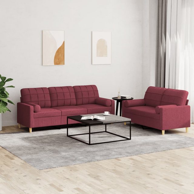 vidaXL Sofa 2-tlg. Sofagarnitur mit Kissen Dunkelgrau Stoff günstig online kaufen