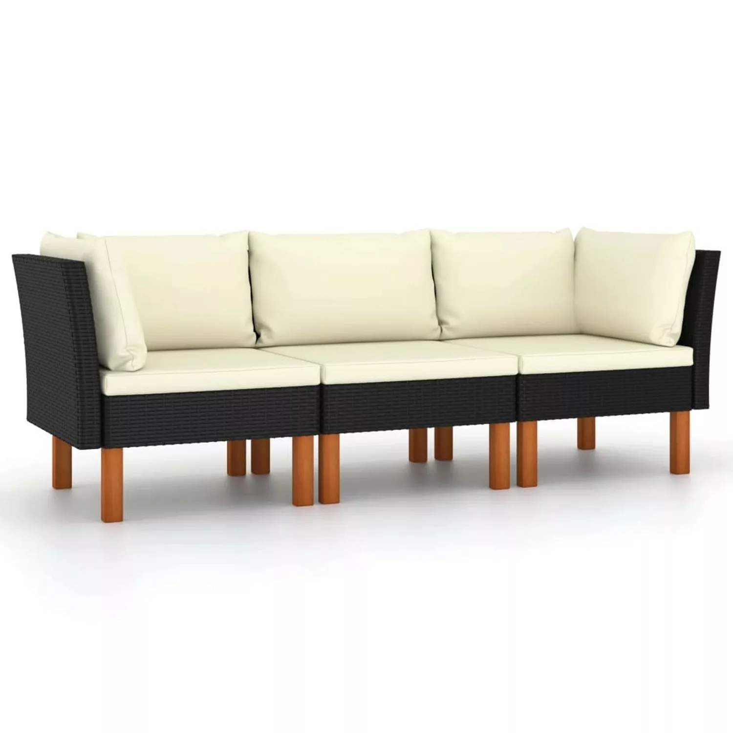 3-sitzer-gartensofa Mit Kissen Schwarz Poly Rattan günstig online kaufen