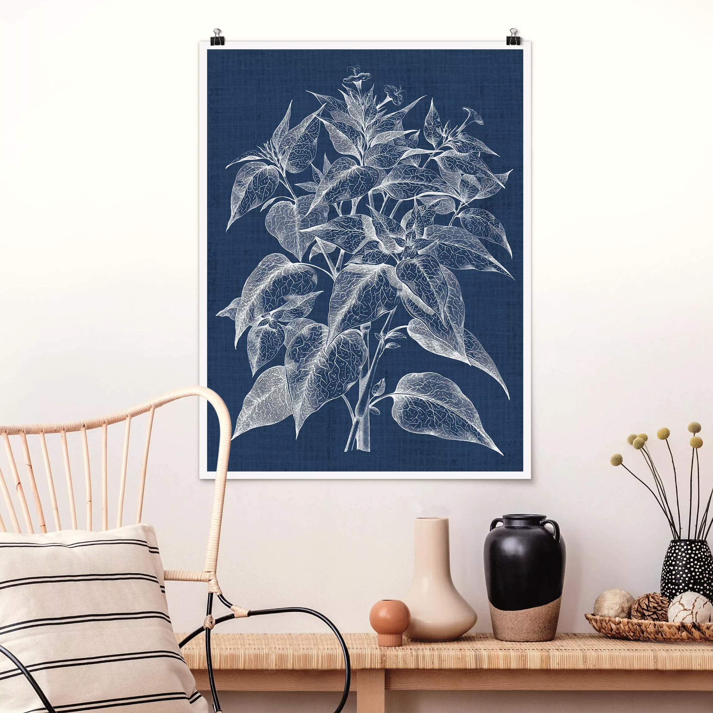 Poster Blumen - Hochformat Denim Pflanzenstudie III günstig online kaufen