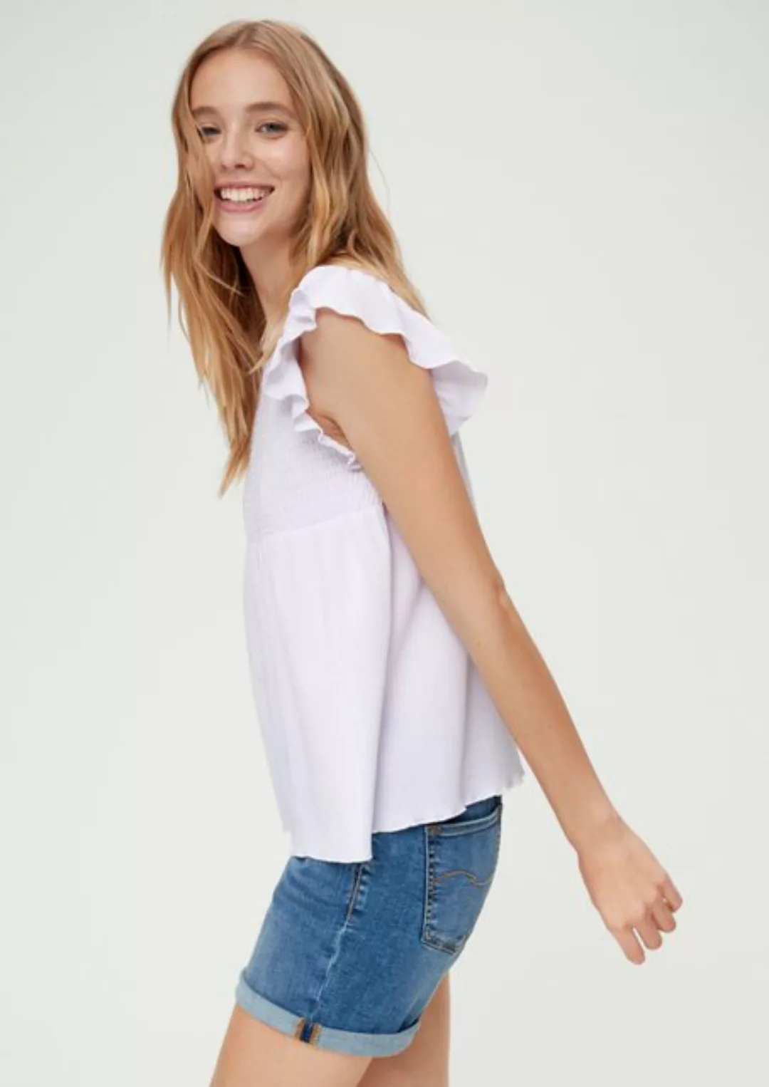 QS Kurzarmshirt Crinkle-Bluse mit Smok-Detail Smok-Detail günstig online kaufen