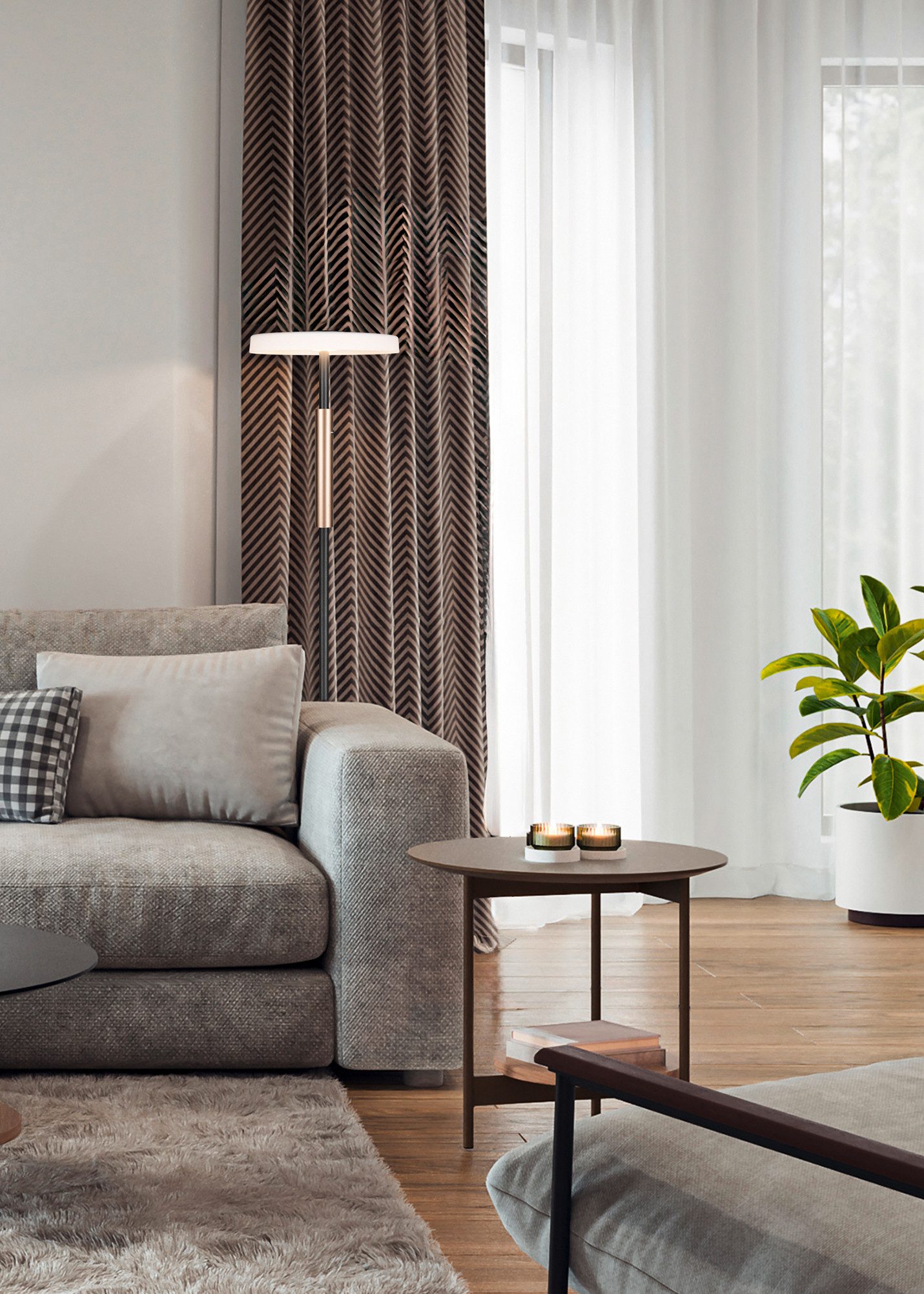 LED-Stehlampe Celeste weiß/braun 160 cm Glas/Metall Touchdim günstig online kaufen