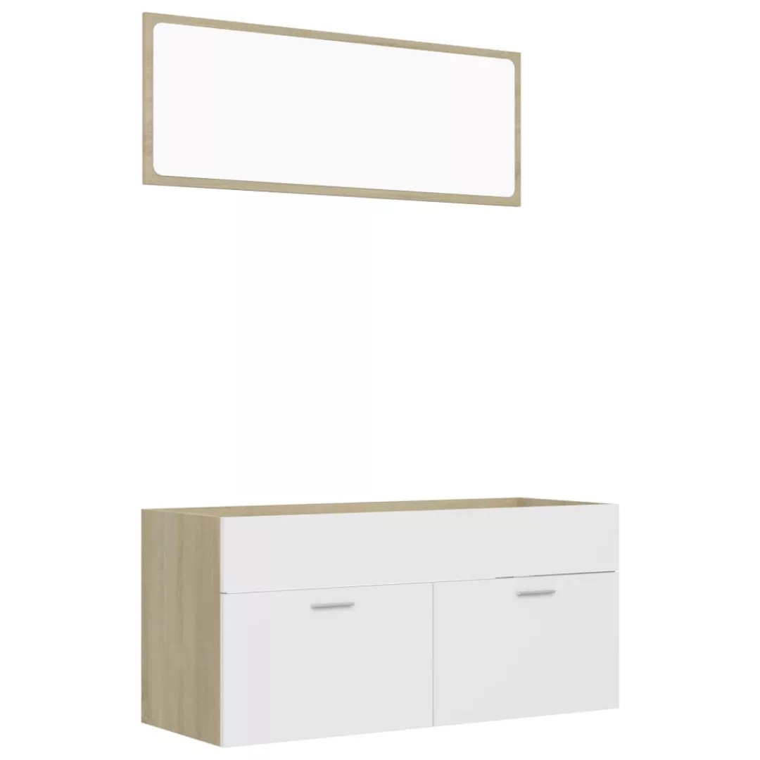 2-tlg. Badmöbel-set Weiß Und Sonoma-eiche Spanplatte günstig online kaufen