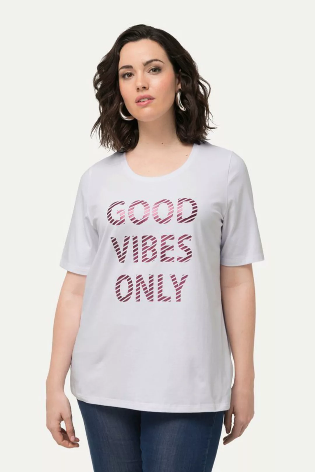 Ulla Popken Rundhalsshirt T-Shirt Good Vibes Only Rundhals Halbarm günstig online kaufen