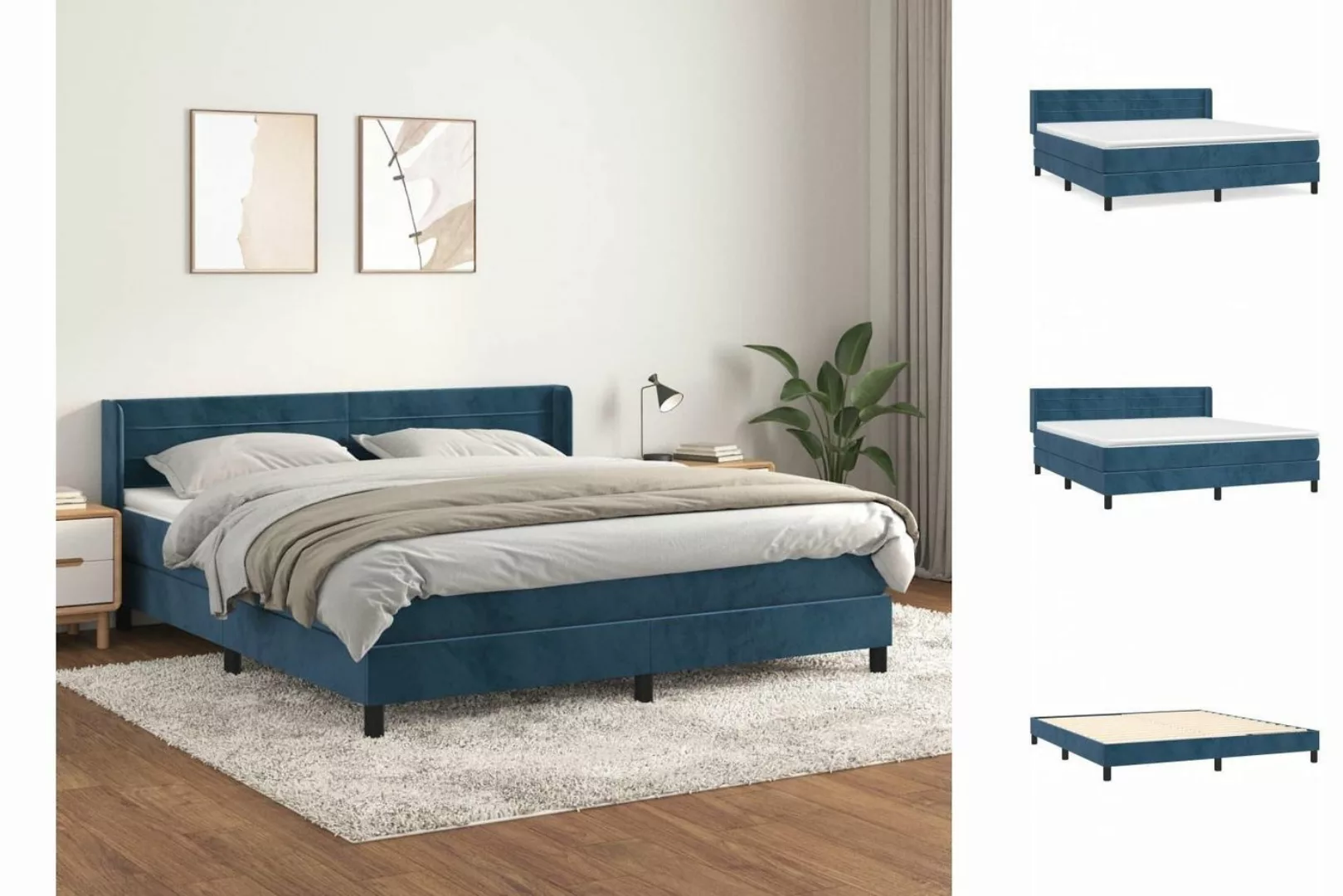 vidaXL Boxspringbett Boxspringbett mit Matratze Dunkelblau 160x200 cm Samt günstig online kaufen