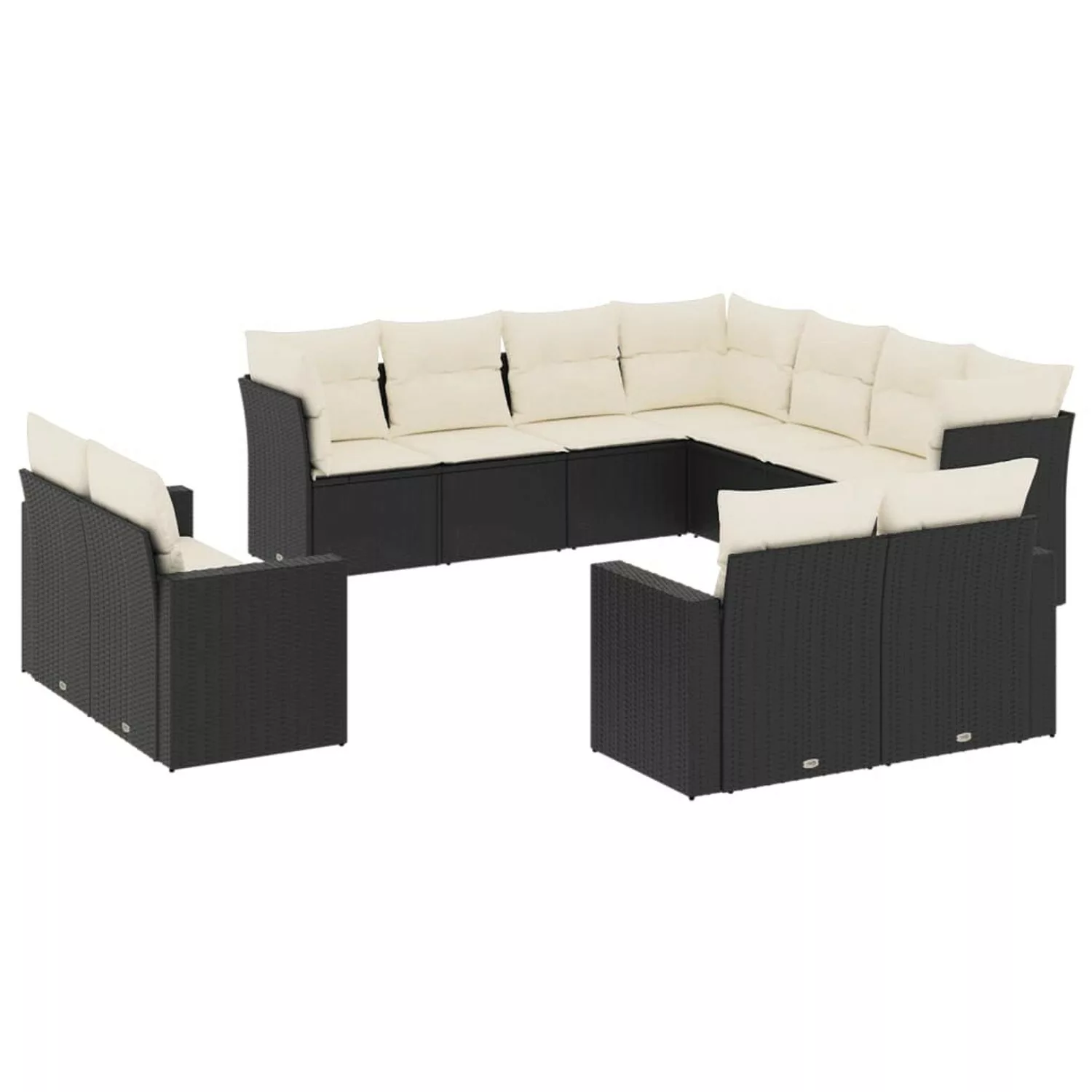 vidaXL 11-tlg Garten-Sofagarnitur mit Kissen Schwarz Poly Rattan Modell 33 günstig online kaufen