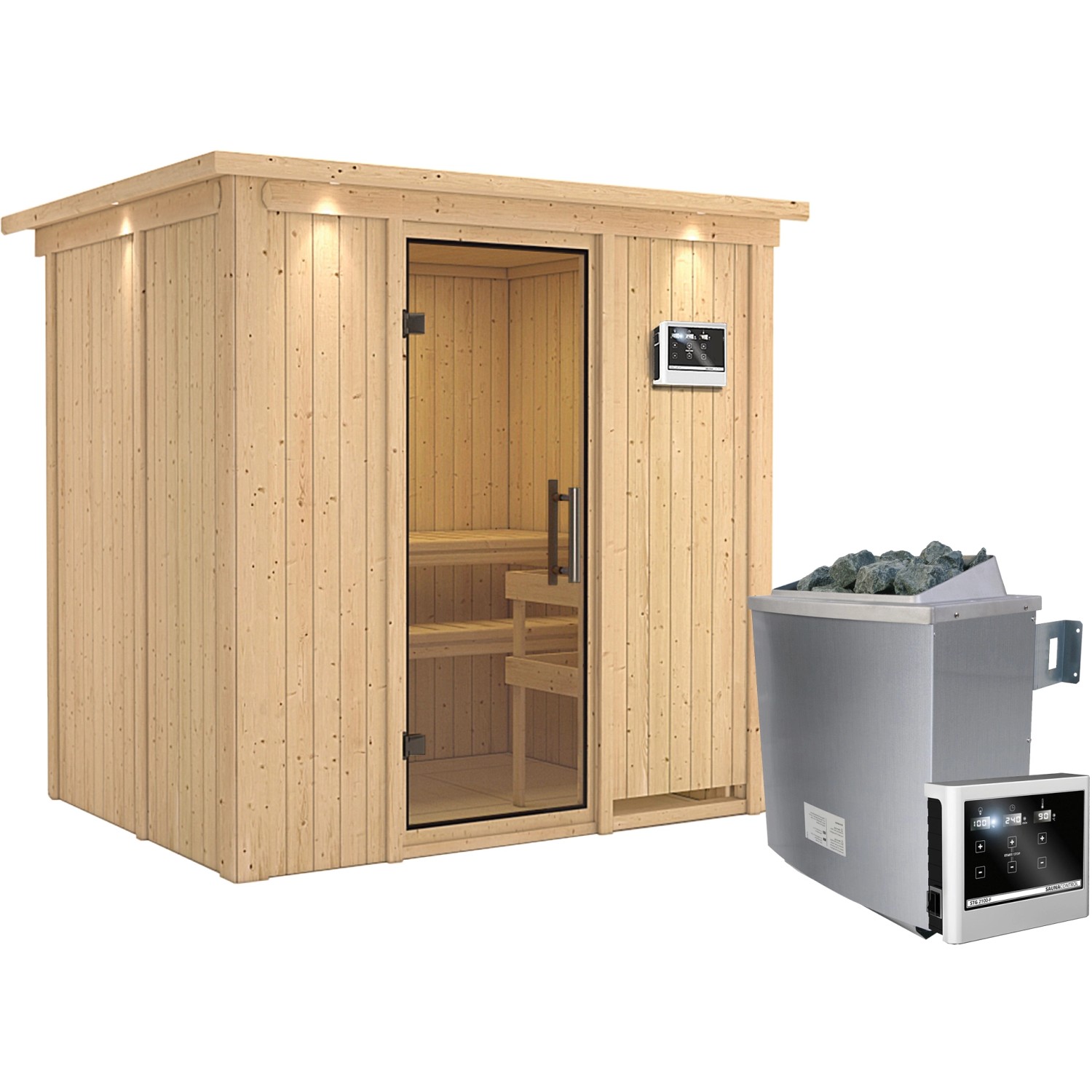 Karibu Sauna Bjarne, Ofen, externe Steuerung Easy, Glastür, LED-Dachkranz günstig online kaufen