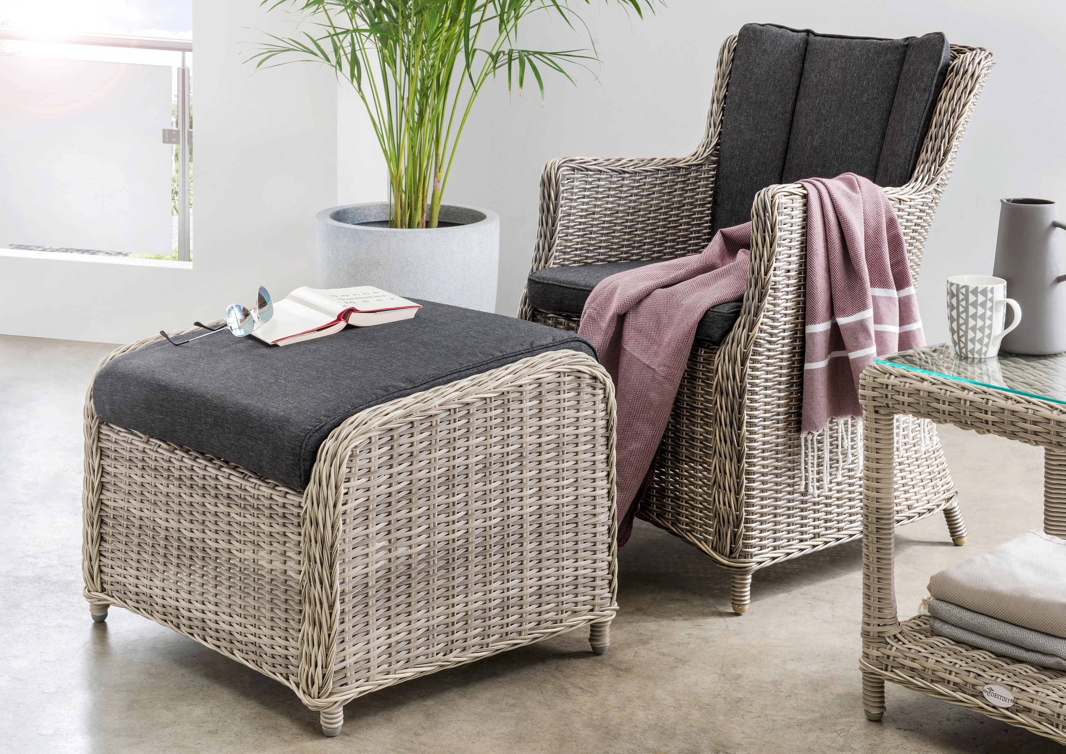 Destiny Gartenlounge-Set "LUNA CASA", (4 tlg.), Polyrattan, Sessel mit Fußh günstig online kaufen