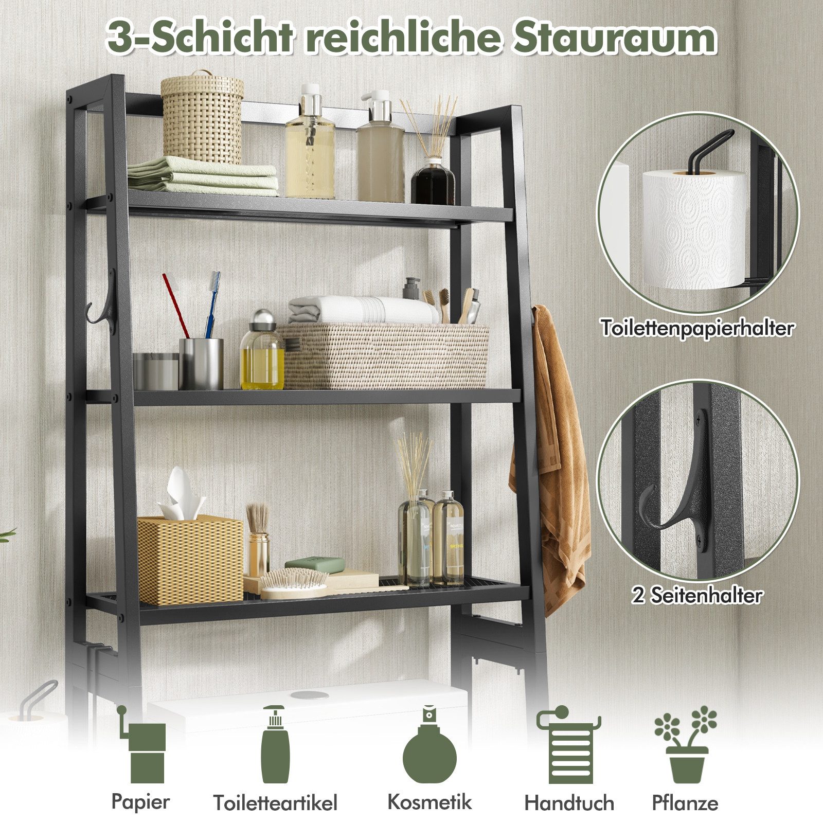 COSTWAY Badregal 3 Ablage, Toilettenregal mit günstig online kaufen