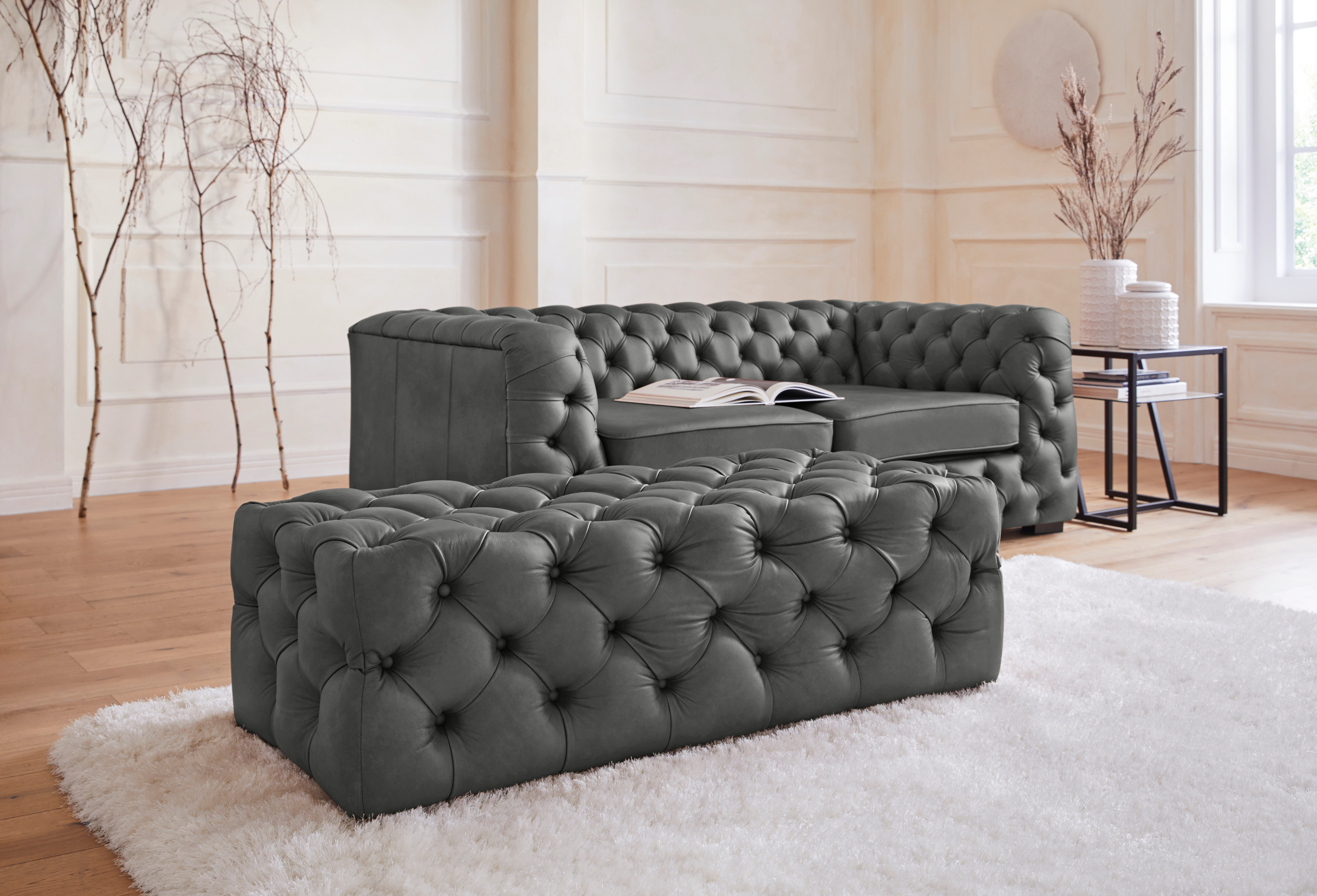 Home affaire Polsterhocker "Kalina", mit klassischer Chesterfield-Knopfheft günstig online kaufen