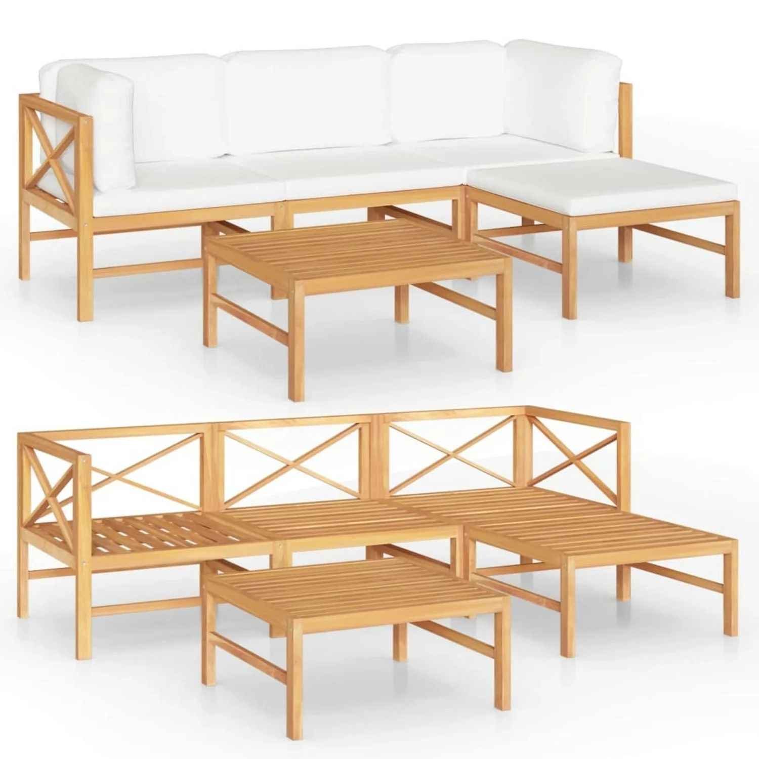 5-tlg. Garten-lounge-set Mit Creme Kissen Massivholz Teak günstig online kaufen