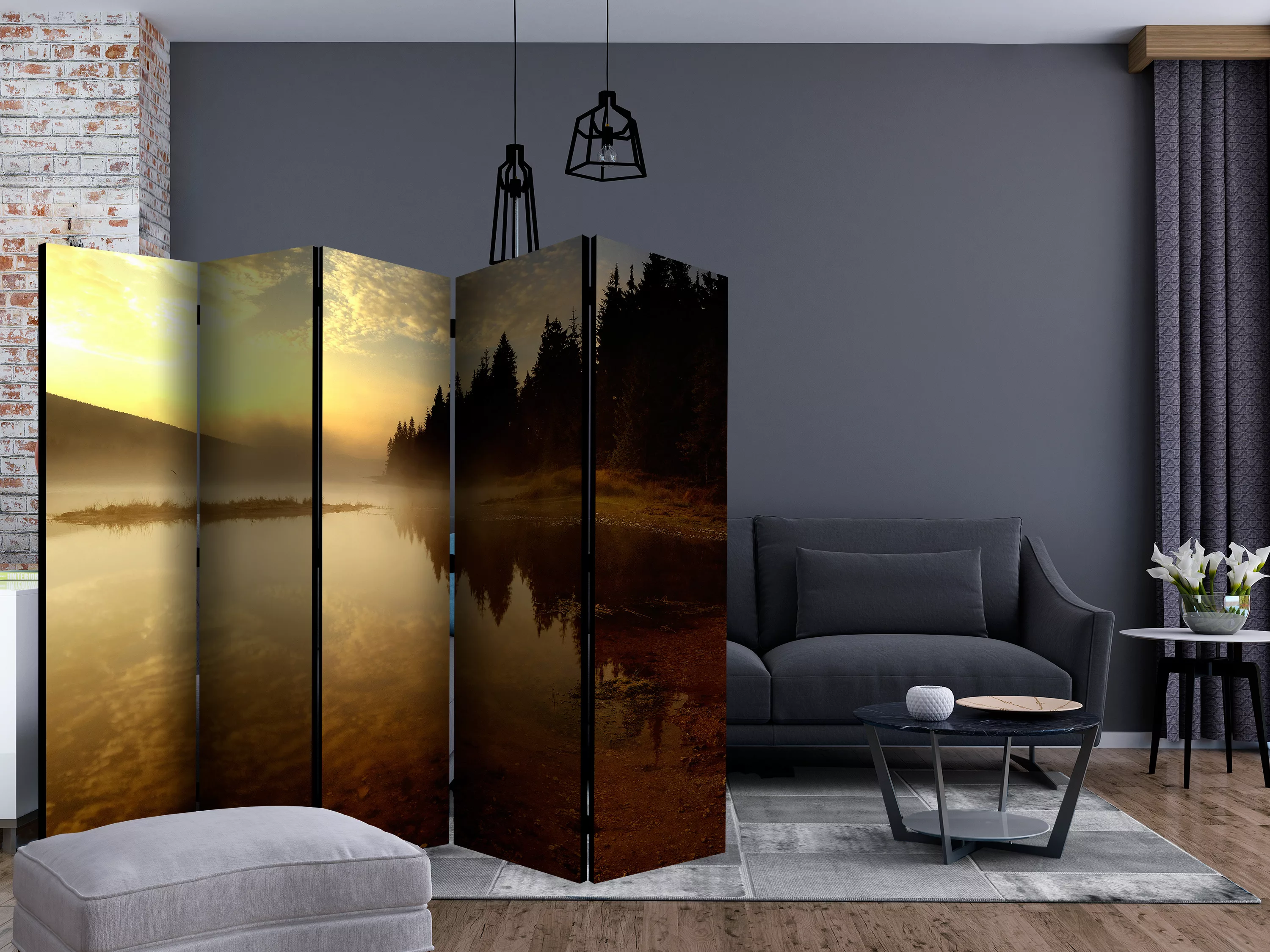 5-teiliges Paravent - Forest And Lake Ii [room Dividers] günstig online kaufen