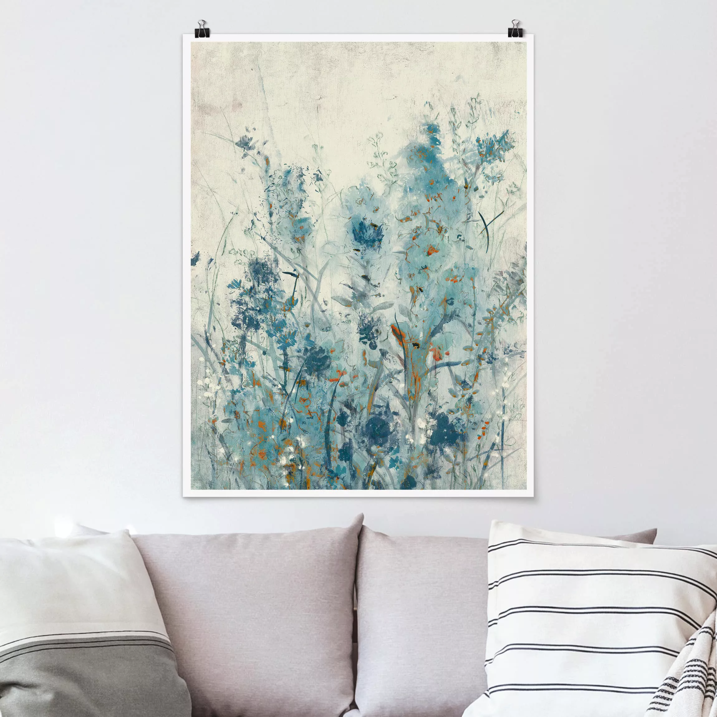 Poster Blumen - Hochformat Blaue Frühlingswiese II günstig online kaufen