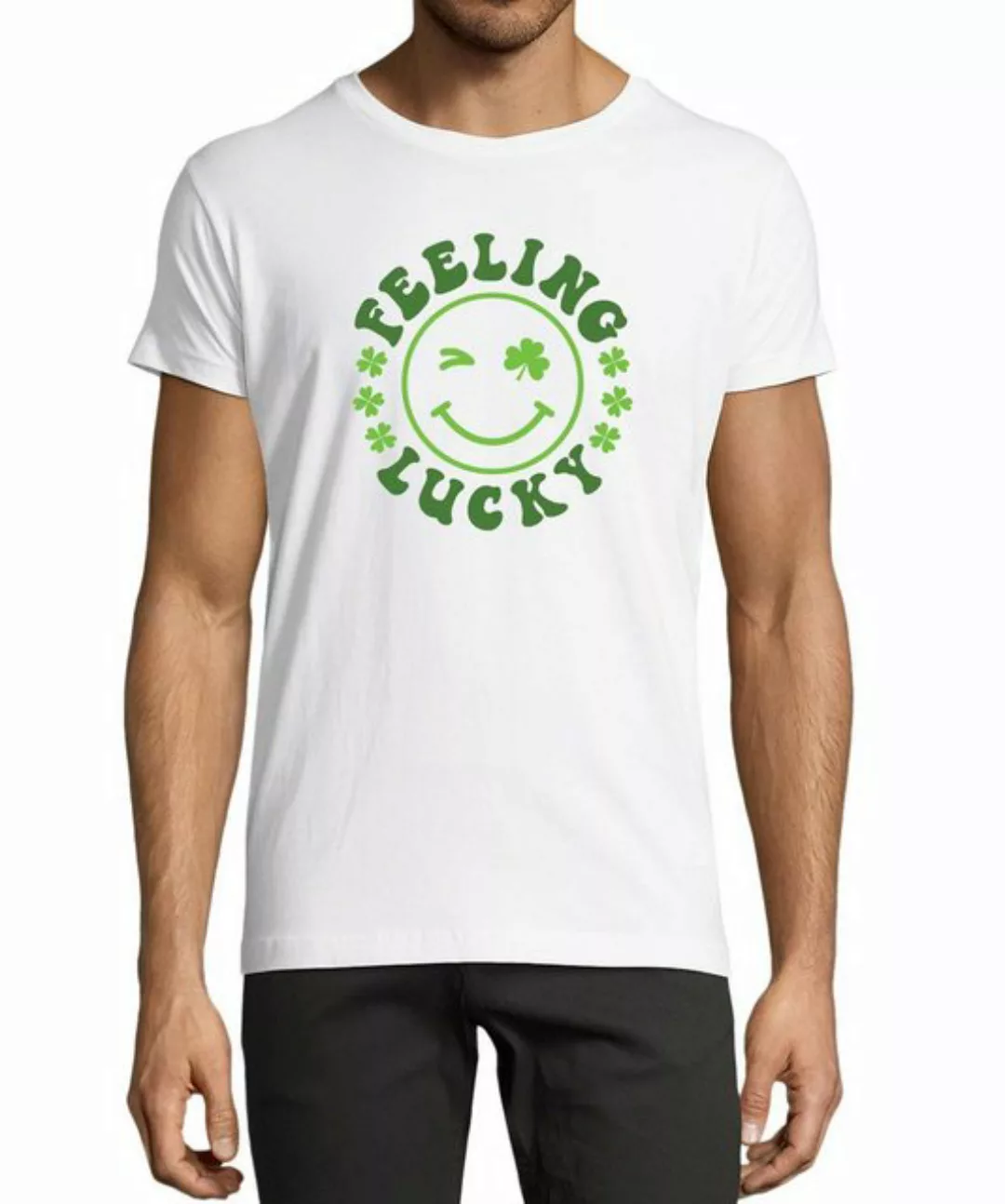 MyDesign24 T-Shirt Herren Smiley Print Shirt - Zwinkernder Smiley mit Kleeb günstig online kaufen