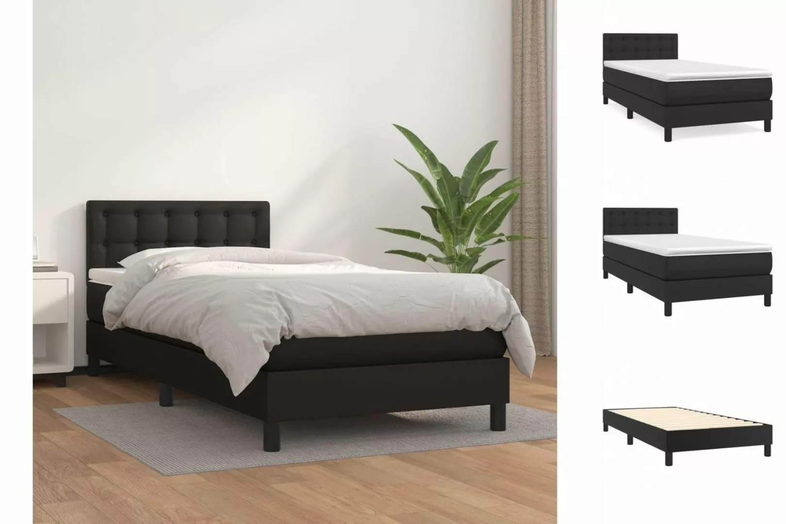 vidaXL Bettgestell Boxspringbett mit Matratze Schwarz 90x190 cm Kunstleder günstig online kaufen