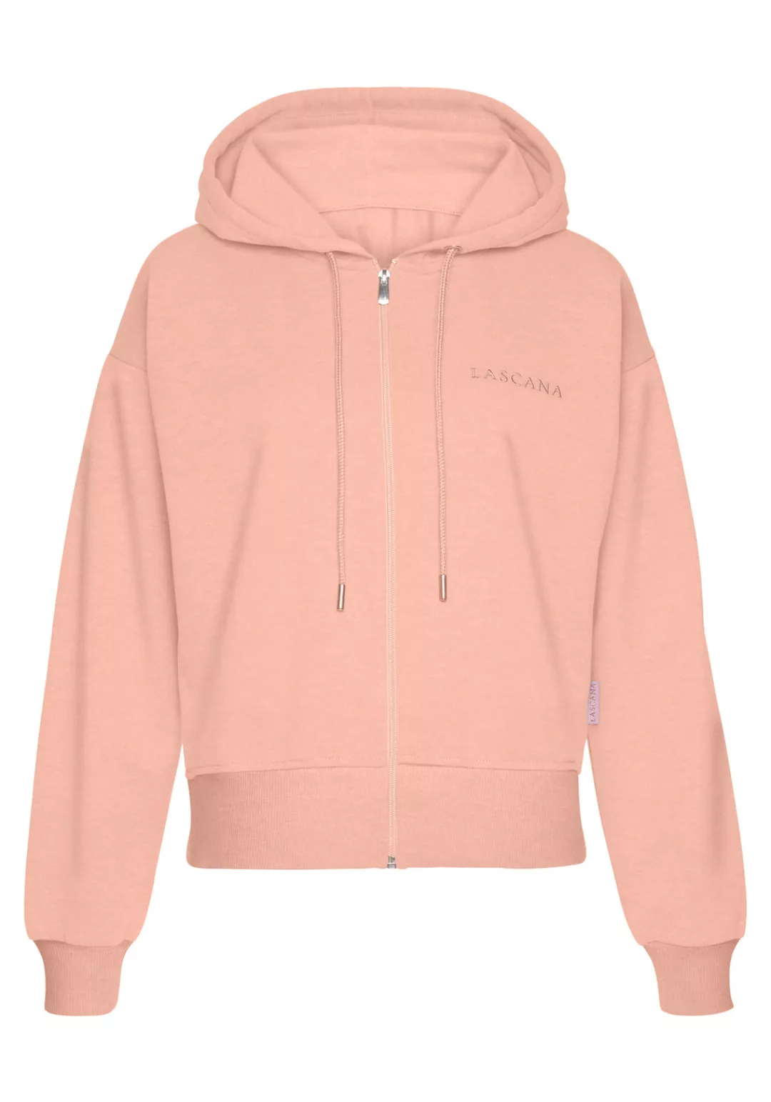 LASCANA Kapuzensweatjacke, mit kupferfarbenen Reißverschluss und Logosticke günstig online kaufen