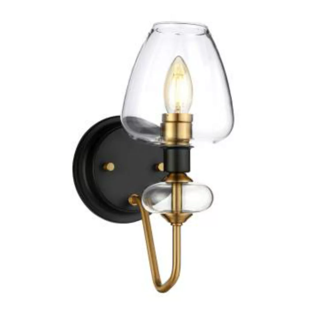 Wandlampe Glasschirm in Schwarz Messing E14 MAIYA günstig online kaufen