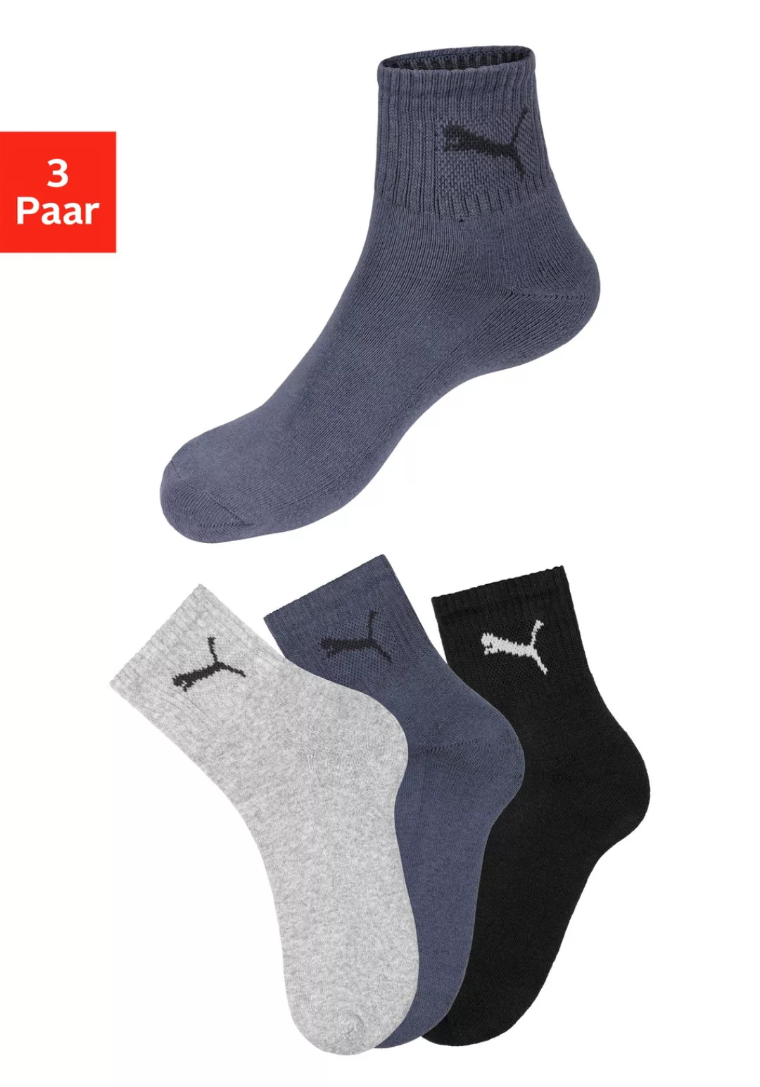 PUMA Sportsocken "short crew", (3er-Pack), mit klassischer Rippe günstig online kaufen