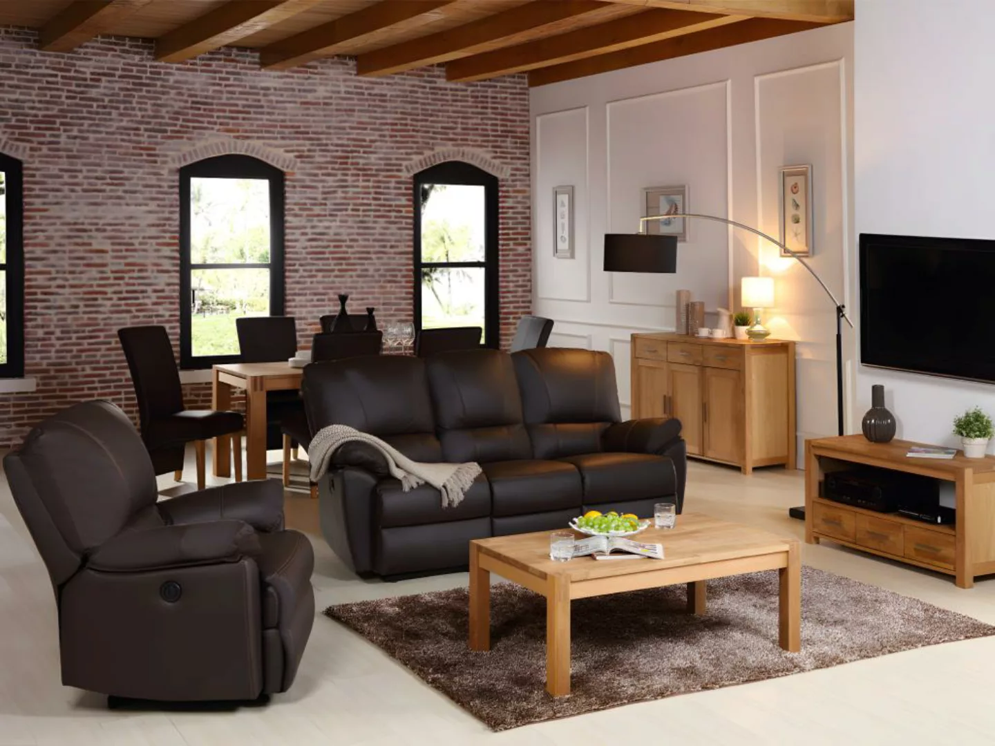 Relaxsofa 3-Sitzer elektrisch - Leder - Braun - MARCIS günstig online kaufen