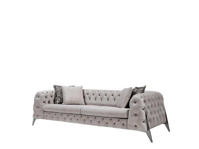 JVmoebel 4-Sitzer Grauer Chesterfield 4-Sitzer Posltersofas Design Viersitz günstig online kaufen