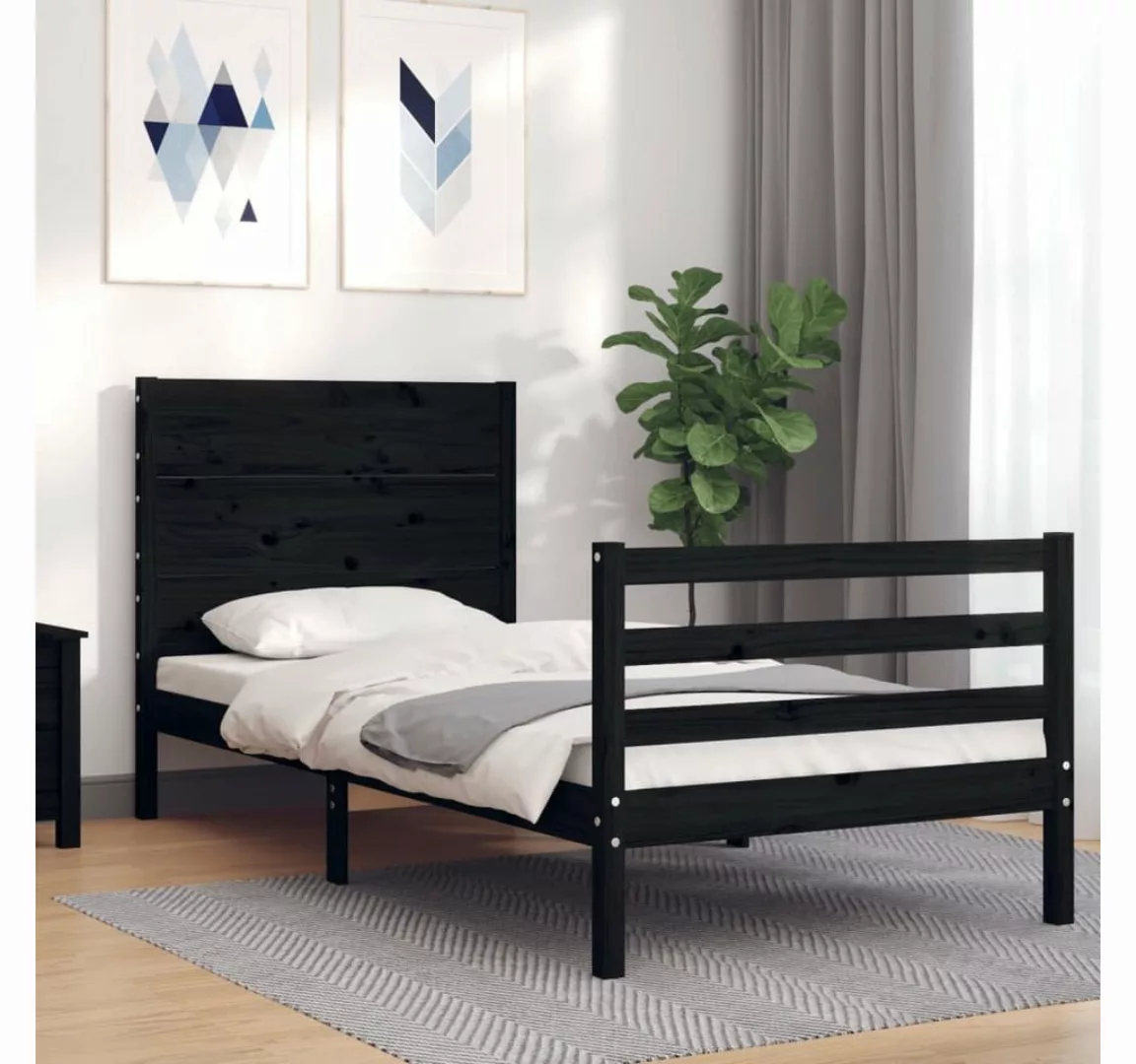 vidaXL Bett Massivholzbett mit Kopfteil Schwarz 90x200 cm günstig online kaufen