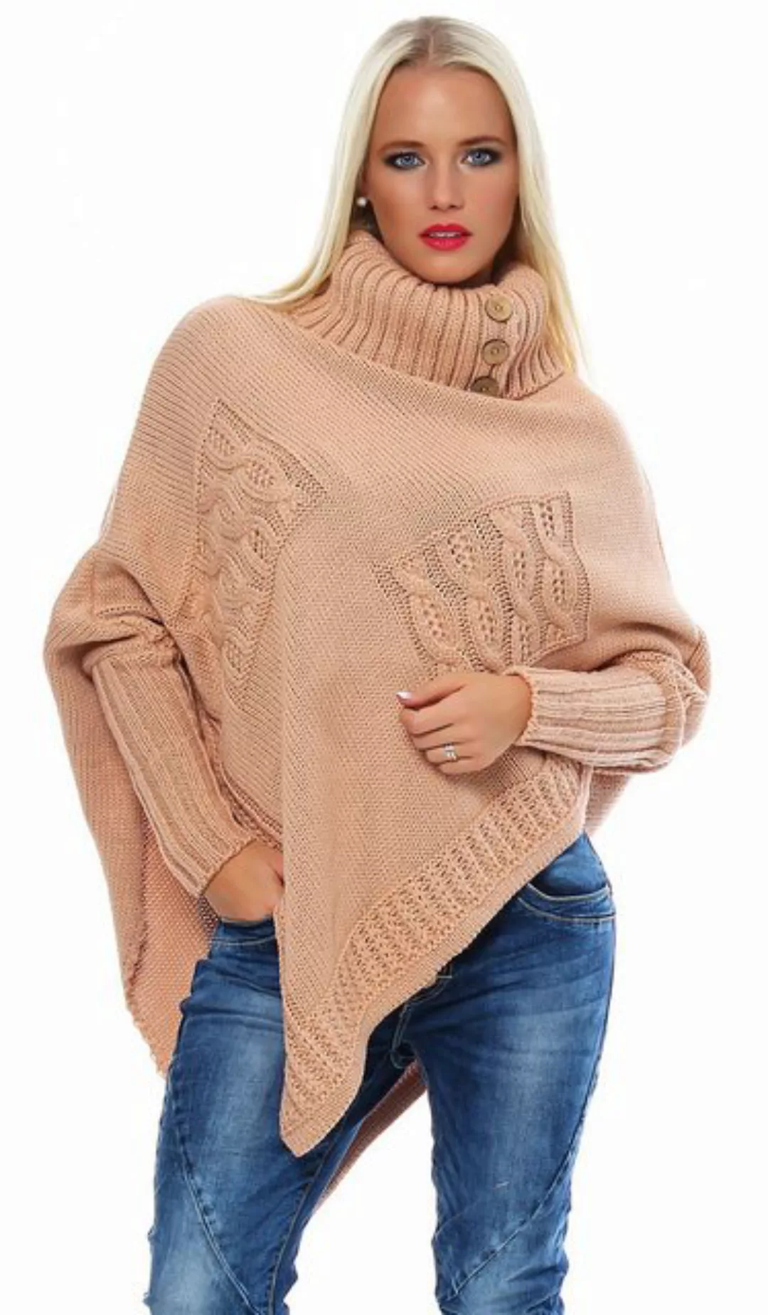 Mississhop Strickponcho Poncho Strick Sweatshirt Pullover Umhang Überwurf M günstig online kaufen