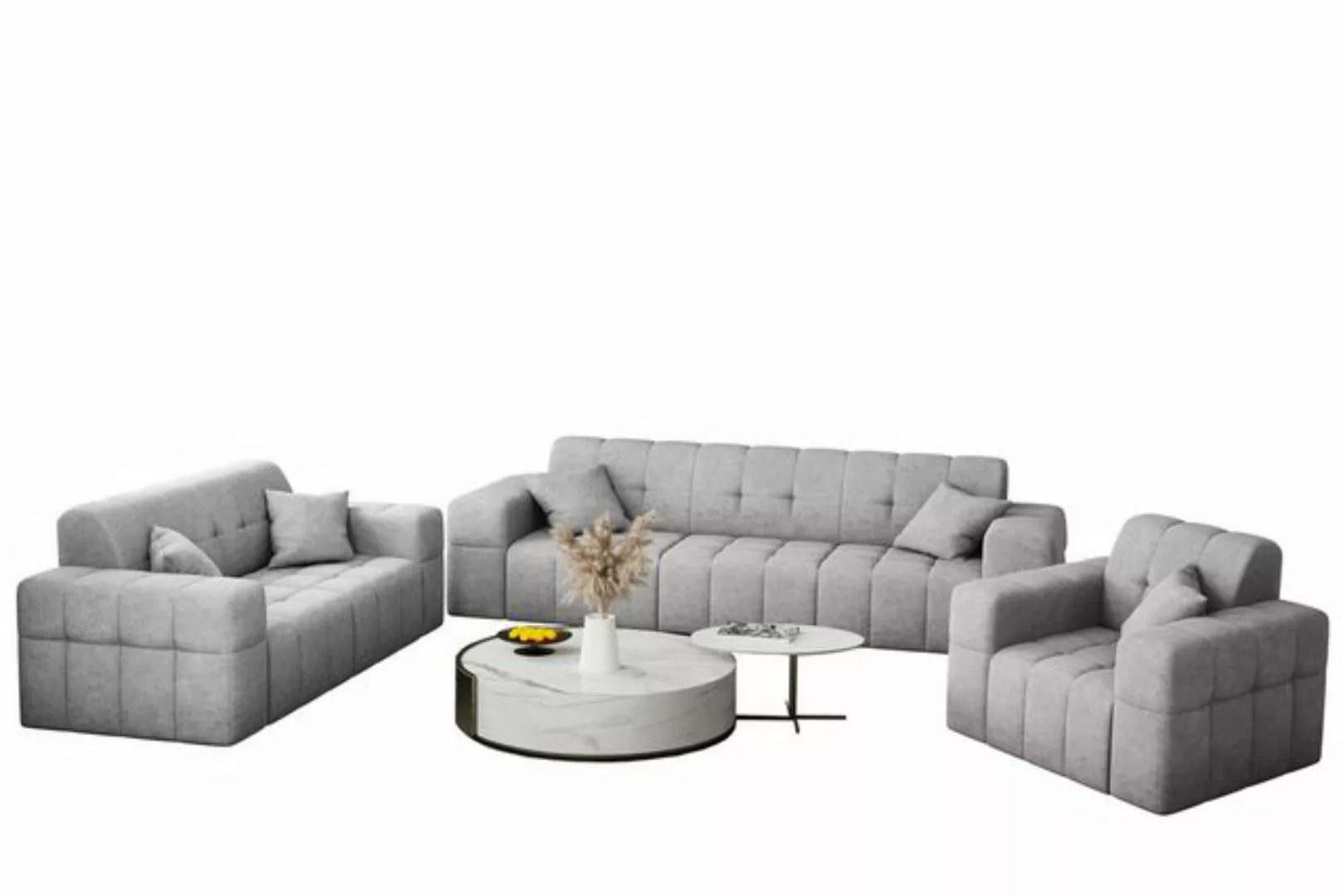 Fun Möbel Polstergarnitur Sofaset Designersofa NANCY 3-2-1 in Stoff Harmony günstig online kaufen