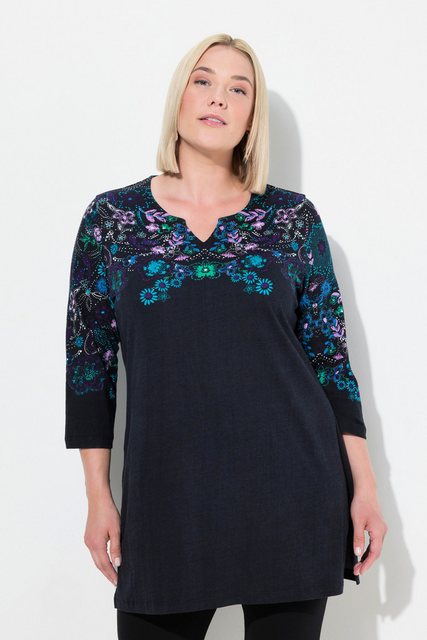 Ulla Popken Longshirt Longshirt A-Linie Schulter-Print 3/4-Ärmel günstig online kaufen