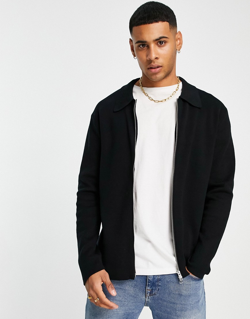 Only & Sons – Strickjacke in Schwarz mit durchgehendem Reißverschluss und K günstig online kaufen