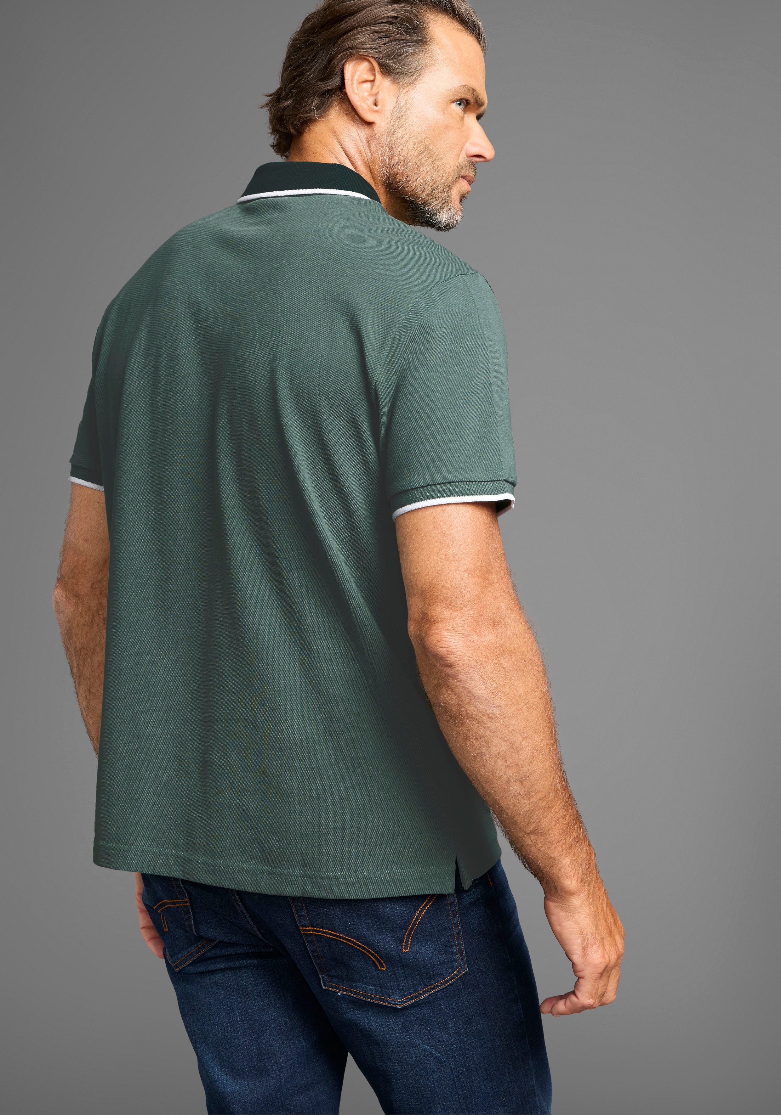 Man's World Poloshirt mit Brustprint, meliertes günstig online kaufen