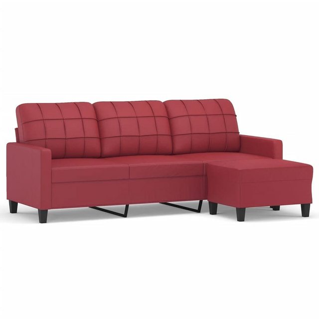 vidaXL Sofa 3-Sitzer-Sofa mit Hocker Weinrot 180 cm Kunstleder günstig online kaufen