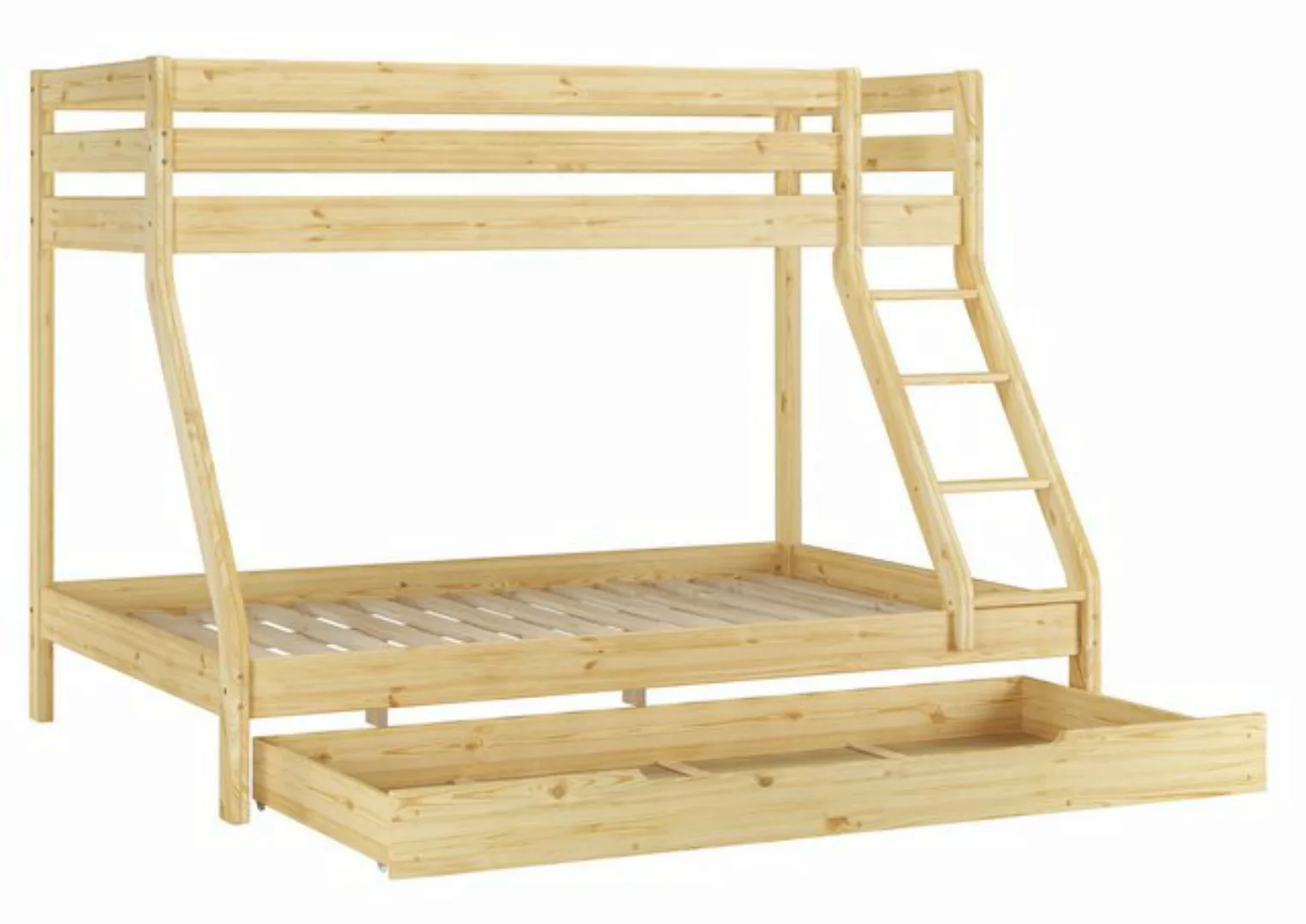 ERST-HOLZ Etagenbett Doppel-Etagenbett 90x200 u. 140/200 Kiefer natur - Zub günstig online kaufen