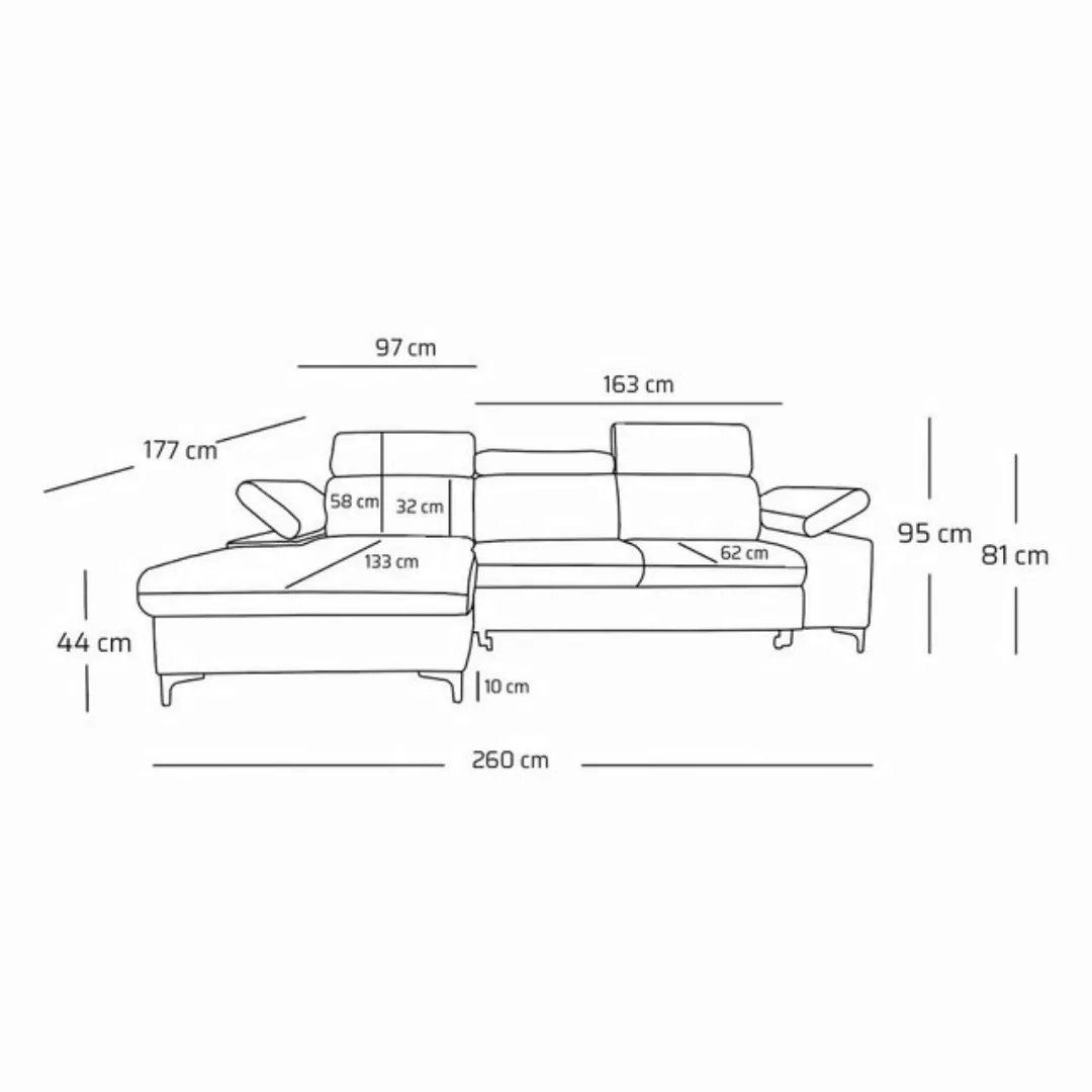 NEXT COLLECTION Ecksofa Ecke mit verstellbaren Kopfteilen MAVIC, B:260/H,95 günstig online kaufen